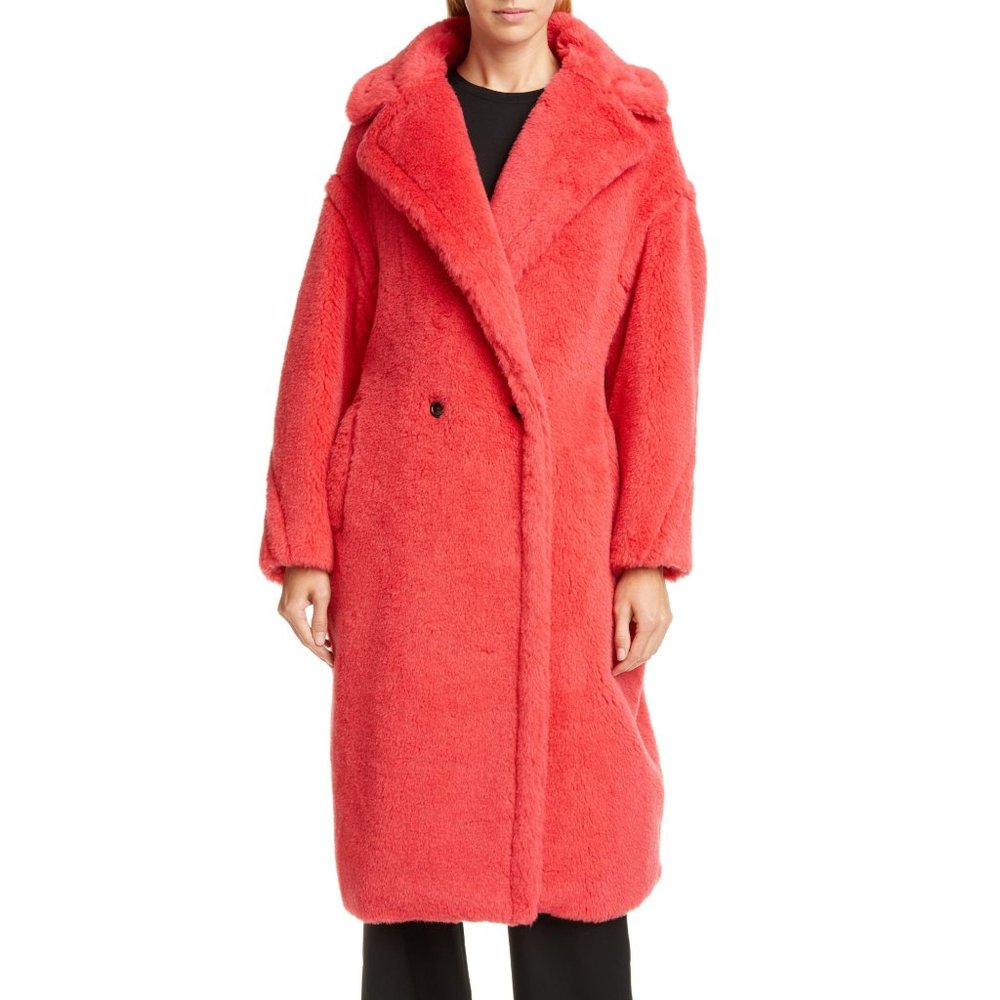 MAX MARA Teddy Bear Icon Coral Red Tedgirl Faux Fur Coat Size S - Picture 14 of 14